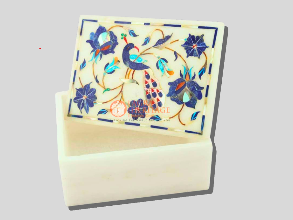 Marble Peacock Design Multi Floral Keepsake Box